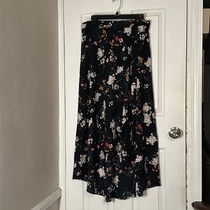 Black, Floral Midi Skirt Hi Lo w/ zipper - Kaileigh Golda Faux Wrap [NWT]